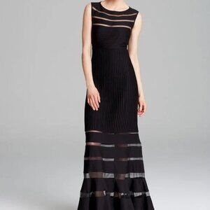 Tadashi Shoji Black Pintuck Jersey Sleeveless Gown